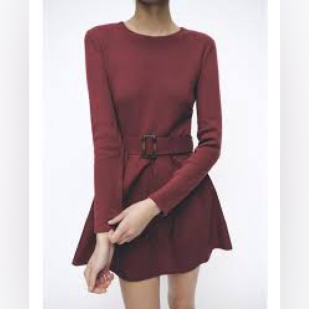 Zara Maroon Long Sleeve Dress